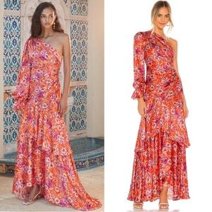 AMUR Israella One Shoulder Silk Maxi Dress